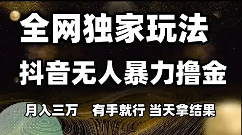 全网独家玩法抖音无人暴力撸金,月入3W,有手就行,当天拿结果【揭秘】-副业吧