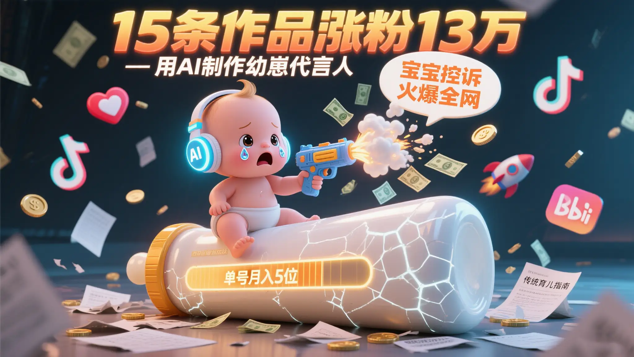用AI制作幼崽代言人,宝宝的控诉火爆全网,15条作品涨粉13万,单号月入5位数实操教程-副业吧