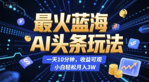 最火蓝海AI头条玩法,一天10分钟,收益可观,小白轻松月入3W【揭秘】-创业猫 最火蓝海AI头条玩法,一天10分钟,收益可观,小白轻松月入3W【揭秘】-创业猫