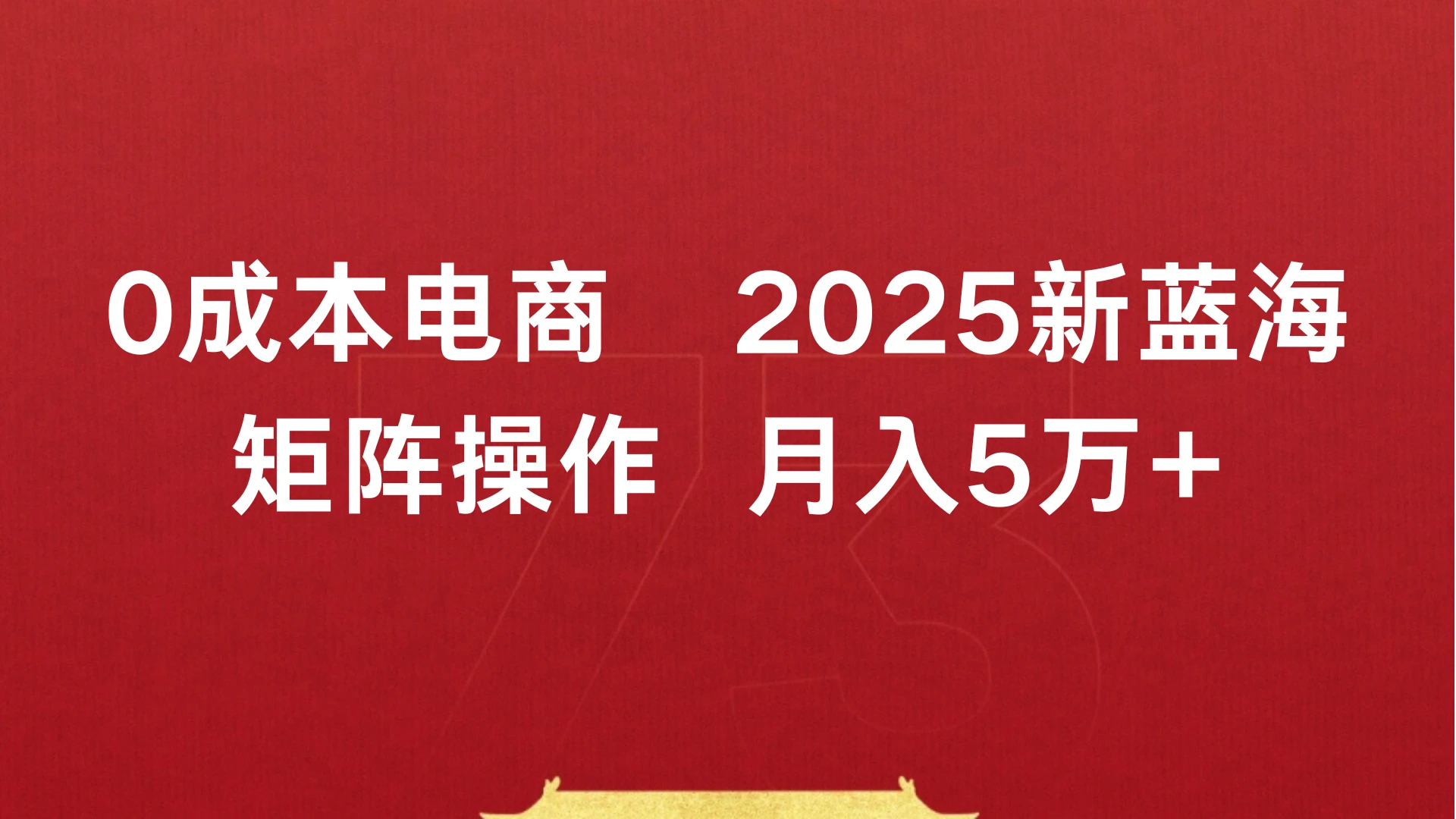 0成本电商,2025新蓝海,矩阵操作 月入5万+-副业吧