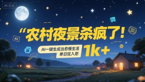 农村夜景杀疯了!AI一键生成治愈系慢生活,单日狂入1k+-副业吧