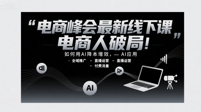 【精】电商峰会最新线下课,电商人破局,如何用AI降本增效,AI应用-全域推广-直播运营-付费流量-副业吧