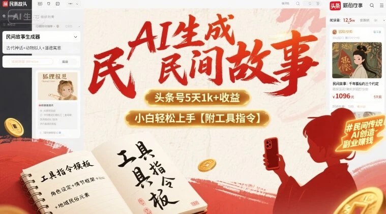 AI生成民间故事,头条号5天1k+,小白轻松上手【附工具指令】-创业猫 AI生成民间故事,头条号5天1k+,小白轻松上手【附工具指令】-创业猫