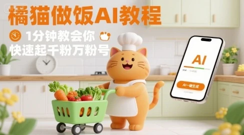 有趣的橘猫买菜做饭视频,用AI一键搞定,1分钟教会你,快速起千粉万粉号-创业猫 有趣的橘猫买菜做饭视频,用AI一键搞定,1分钟教会你,快速起千粉万粉号-创业猫