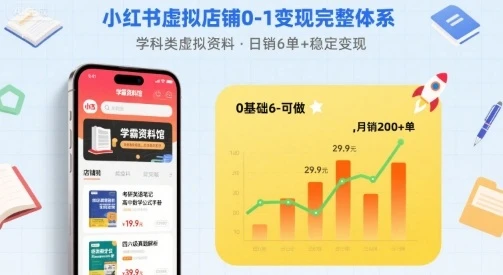 小红书虚拟店铺0-1变现完整体系:卖学科类虚拟资料,一天6张+,很稳定【已完结】-副业吧