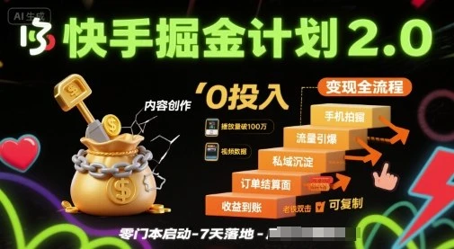 快手掘金计划2.0,快手电商变现全流程,简单可复制,0投入-创业猫 快手掘金计划2.0,快手电商变现全流程,简单可复制,0投入-创业猫