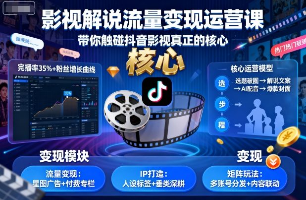 【精】影视解说流量变现运营课,带你触碰抖音影视真正的核心-创业猫 【精】影视解说流量变现运营课,带你触碰抖音影视真正的核心-创业猫