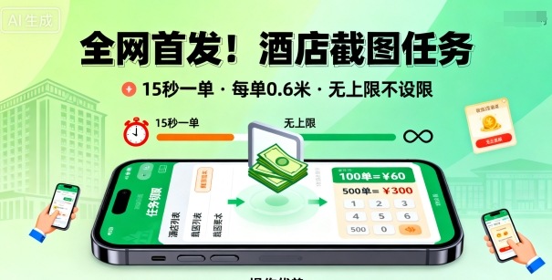 全网首发!酒店截图任务,15秒一单,每单0.6米,任务无上限不设限,矩阵操作单日3张到手【揭秘】-创业猫 全网首发!酒店截图任务,15秒一单,每单0.6米,任务无上限不设限,矩阵操作单日3张到手【揭秘】-创业猫