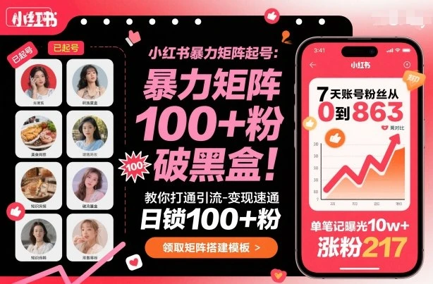 【精】小红书暴力矩阵起号,教你打通引流-变现速通,日锁100+粉,破流量黑盒-创业猫 【精】小红书暴力矩阵起号,教你打通引流-变现速通,日锁100+粉,破流量黑盒-创业猫