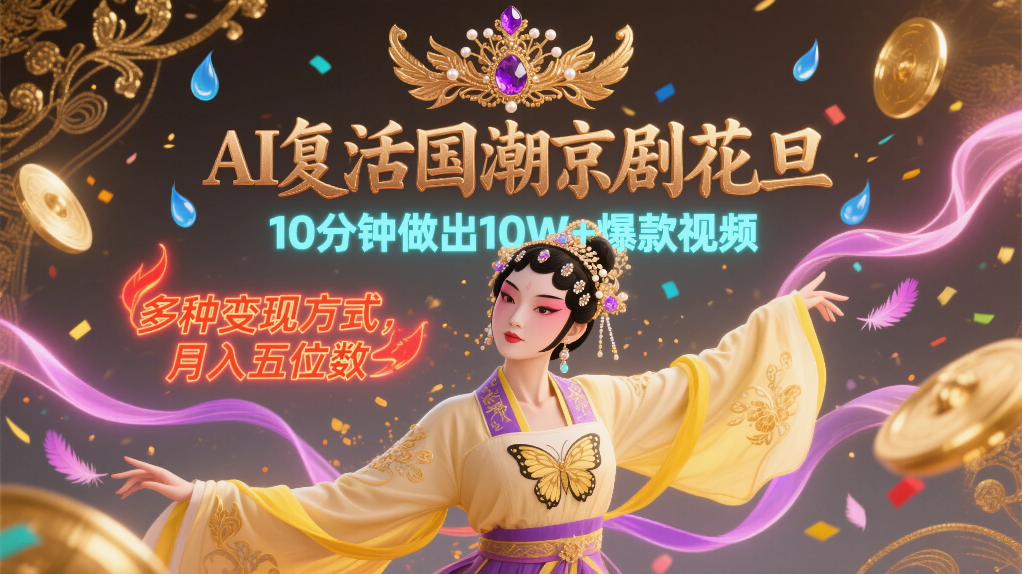 AI复活国潮京剧花旦,10分钟做出10W+爆款视频,单日变现1000+-副业吧