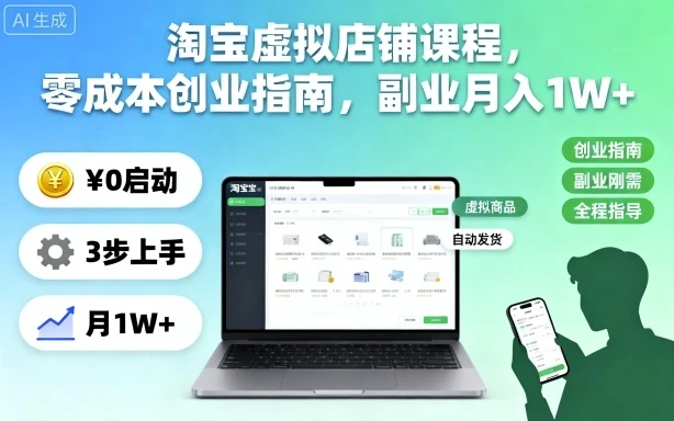 淘宝虚拟店铺课程,零成本创业指南,副业月入1W+-创业猫 淘宝虚拟店铺课程,零成本创业指南,副业月入1W+-创业猫
