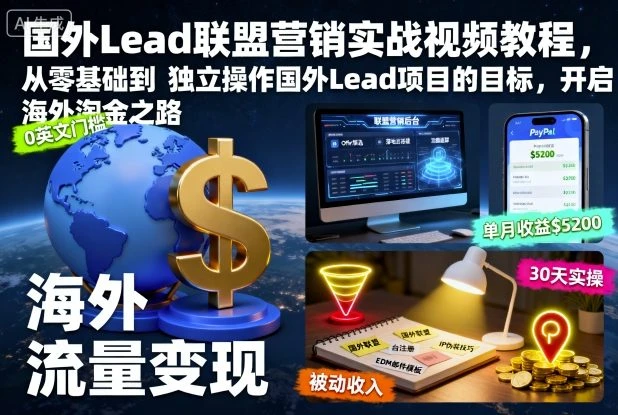 国外Lead联盟营销实战视频教程,从零基础到独立操作国外Lead项目的目标,开启海外淘金之路-创业猫 国外Lead联盟营销实战视频教程,从零基础到独立操作国外Lead项目的目标,开启海外淘金之路-创业猫