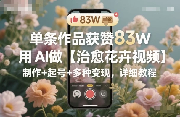 单条作品获赞83W,用AI做【治愈花卉视频】,制作+起号+多种变现,详细教程-创业猫 单条作品获赞83W,用AI做【治愈花卉视频】,制作+起号+多种变现,详细教程-创业猫