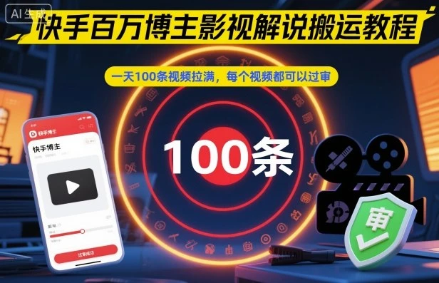 【精】快手百万博主影视解说搬运教程,一天100条视频拉满,每个视频都可以过审-副业吧
