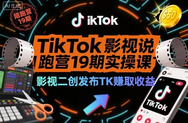 【精】TikTok影视解说陪跑营19期实操课,影视二创发布TK賺取收益,万播收益50美金-副业吧