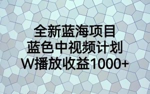 全新蓝海项目,蓝色中视频计划,1W播放量1000+-副业吧