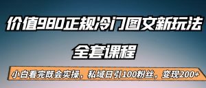 外面卖980的正规冷门图文新玩法,私域日引100粉丝,变现200+-副业吧