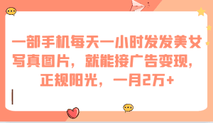 一部手机每天一小时发发美女写真图片,就能接广告变现,正规阳光,一月2万+-副业吧