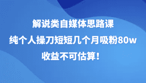 解说类自媒体思路课,纯个人操刀短短几个月吸粉80w,收益不可估算!-副业吧