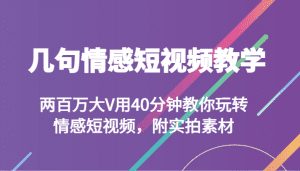 几句情感短视频教学 两百万大V用40分钟教你玩转情感短视频,附实拍素材-副业吧
