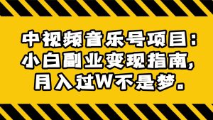 中视频音乐号项目:小白副业变现指南,月入过W不是梦。-副业吧
