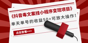 (4060期)《抖音毒文案挂小程序变现项目》单天单号的收益50+可放大操作!-副业吧