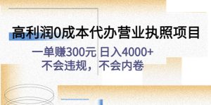 （4632期）高利润0成本代办营业执照项目：一单赚300元 日入4000+不会违规，不会内卷-副业吧