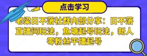 老梁日不落社群内部分享:日不落直播间玩法,鱼塘起号玩法,新人零粉丝平播起号-副业吧