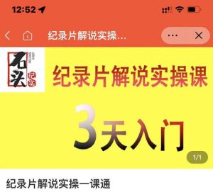 石头纪实·纪录片解说实操课，3天入门，快速掌握纪录片解说视频制作-副业吧