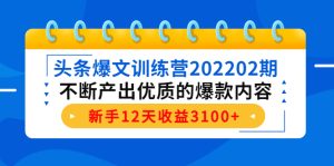 头条爆文训练营202202期，不断产出优质的爆款内容，新手12天收益3100+-副业吧