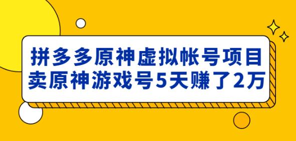 外面卖2980的拼多多原神虚拟帐号项目：卖原神游戏号5天赚了2万-副业吧