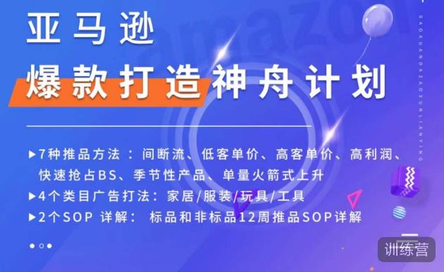 亚马逊爆款打造神舟计划，​7种推品方法，4个类目广告打法，2个SOP详解-副业吧