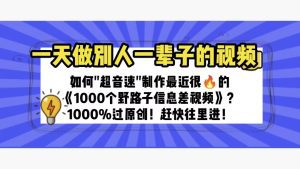 （6282期）一天做完别一辈子的视频 制作最近很火的《1000个野路子信息差》100%过原创-副业吧