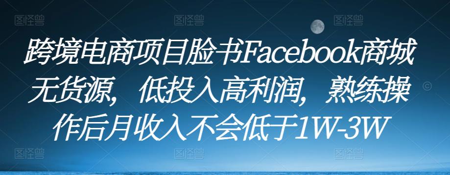 跨境电商项目脸书Facebook商城无货源，低投入高利润，熟练操作后月收入不会低于1W-3W-副业吧
