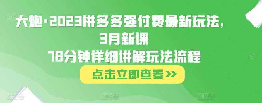 大炮·2023拼多多强付费最新玩法，3月新课​78分钟详细讲解玩法流程-副业吧