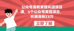 公众号涨粉变现实战项目课，5个公众号变现项目，实测涨粉23万-副业吧