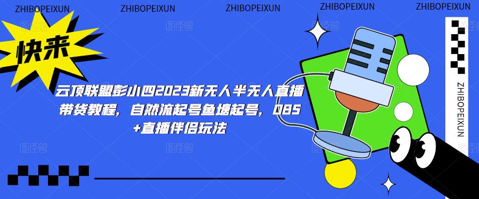 云顶联盟彭小四2023新无人半无人直播带货教程，自然流起号鱼塘起号，OBS+直播伴侣玩法-副业吧