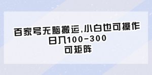 （6496期）百家号无脑搬运,小白也可操作，日入100-300，可矩阵-副业吧