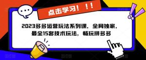 2023拼多多运营玩法系列课,全网独家,最全15套技术玩法,畅玩拼多多-副业吧