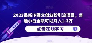 2023最新IP图文创业粉引流项目，普通小白全职可以月入1-3万-副业吧