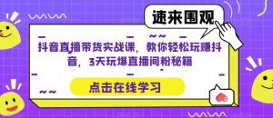 抖音直播带货实战课，教你轻松玩赚抖音，3天玩爆直播间-副业吧