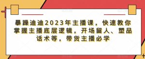暴躁迪迪2023年主播课,快速教你掌握主播底层逻辑,开场留人、塑品话术等,带货主播必学-副业吧