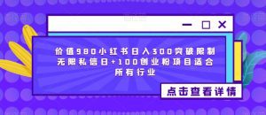 价值980小红书日入300突破限制无限私信日+100创业粉项目适合所有行业-副业吧