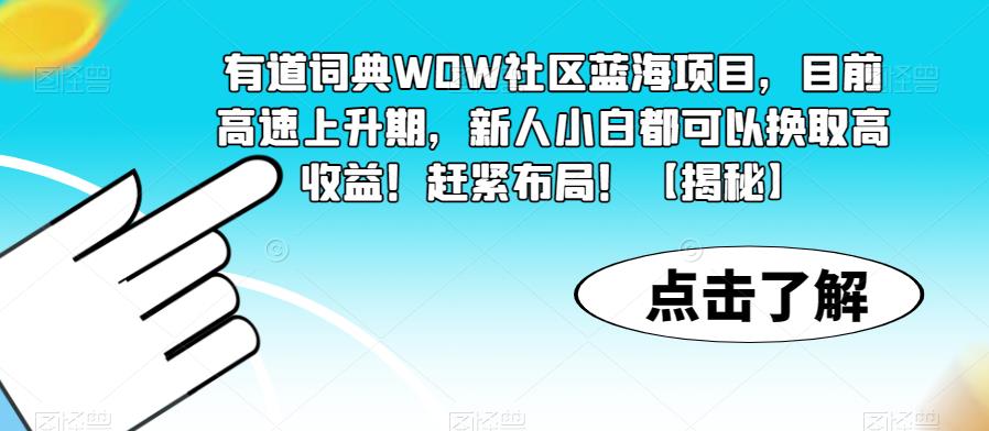 有道词典WOW社区蓝海项目，目前高速上升期，新人小白都可以换取高收益！赶紧布局！【揭秘】-副业吧