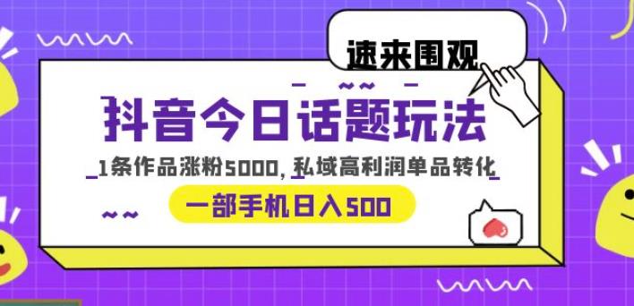 抖音今日话题玩法，1条作品涨粉5000，私域高利润单品转化一部手机日入500【揭秘】-副业吧