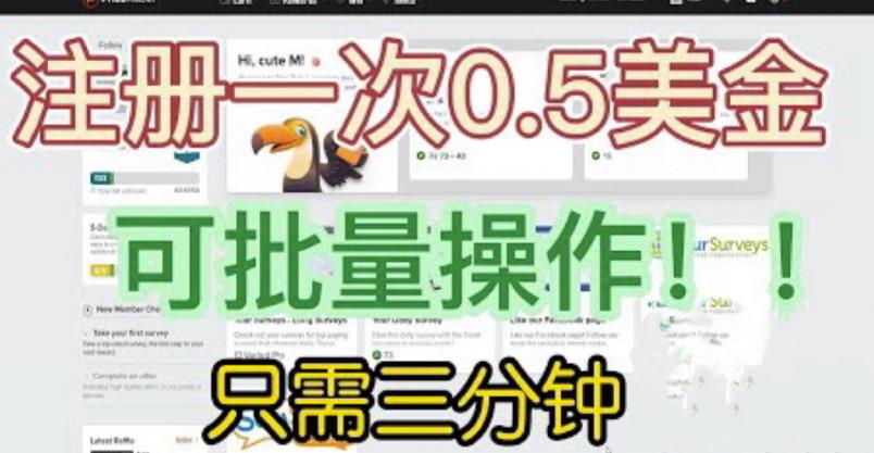 国外项目注册一次0.5美金，只需三分钟无脑操作，可批量同时放大操作，小白工作室福利【揭秘】-副业吧