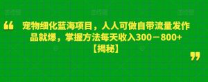 宠物细化蓝海项目,人人可做自带流量发作品就爆,掌握方法每天收入300-800+【揭秘】-副业吧