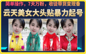 （6988期）美女大头贴暴力起号教学，简单操作，7天万粉，收徒带货变现香-副业吧