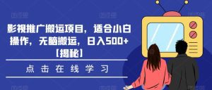 影视推广搬运项目，适合小白操作，无脑搬运，日入500+【揭秘】-副业吧