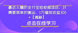 最近火爆的支付宝短视频项目,只需要简单的搬运,1万播放收益300+【揭秘】-副业吧